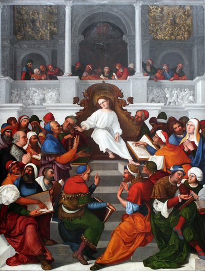 تعليم السيد المسيح البالغ من العمر اثني عشر عاما في الهيكل بواسطة لودوفيكو مازولينو